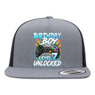 Birthday Level 7 Unlocked Video Game Birthday Party Flat Bill Trucker Hat