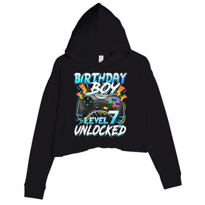 Birthday Level 7 Unlocked Video Game Birthday Party Crop Fleece Hoodie