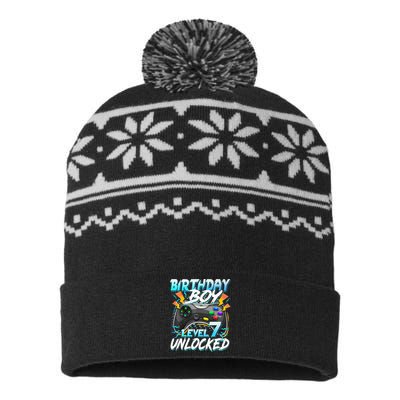 Birthday Level 7 Unlocked Video Game Birthday Party USA-Made Snowflake Beanie