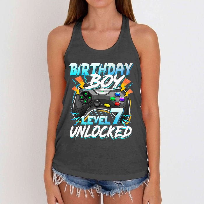 Birthday Level 7 Unlocked Video Game Birthday Party Women's Knotted Racerback Tank