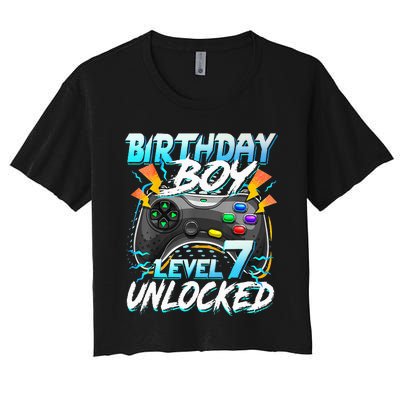 Birthday Level 7 Unlocked Video Game Birthday Party Women's Crop Top Tee