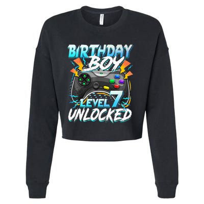 Birthday Level 7 Unlocked Video Game Birthday Party Cropped Pullover Crew