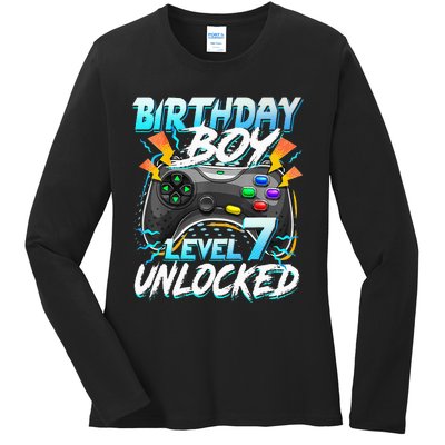 Birthday Level 7 Unlocked Video Game Birthday Party Ladies Long Sleeve Shirt