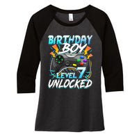 Birthday Level 7 Unlocked Video Game Birthday Party Women's Tri-Blend 3/4-Sleeve Raglan Shirt