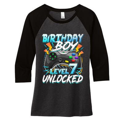 Birthday Level 7 Unlocked Video Game Birthday Party Women's Tri-Blend 3/4-Sleeve Raglan Shirt