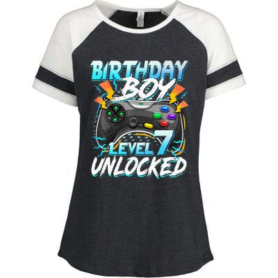 Birthday Level 7 Unlocked Video Game Birthday Party Enza Ladies Jersey Colorblock Tee