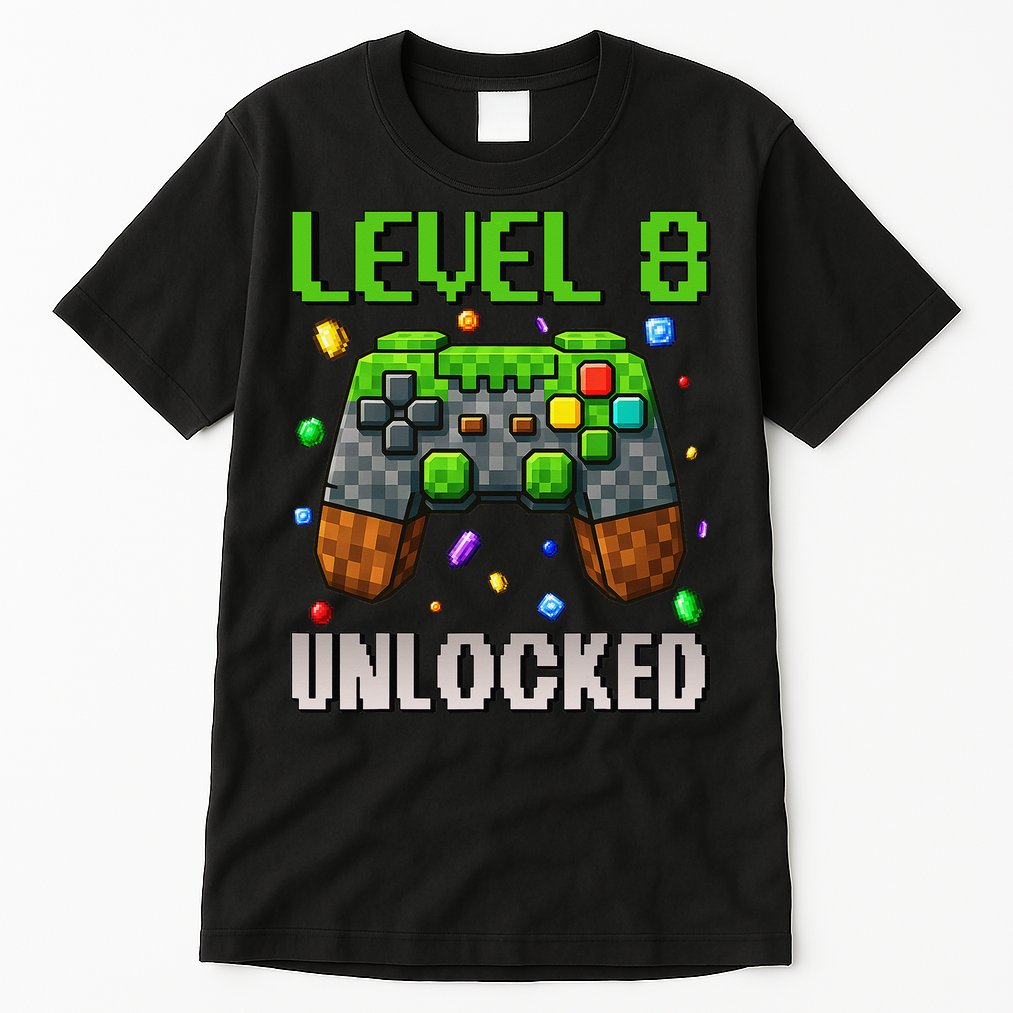Birthday Level 8 Unlocked 8th Birthday Game Pixel Gift Tall T-Shirt