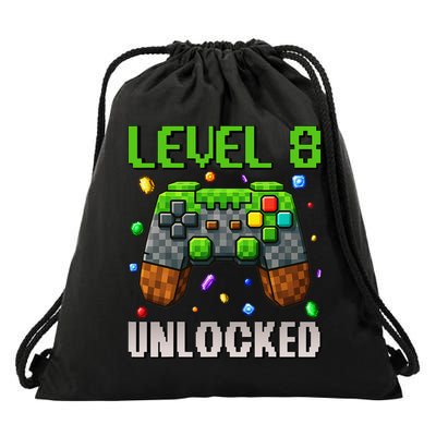 Birthday Level 8 Unlocked 8th Birthday Game Pixel Gift Drawstring Bag