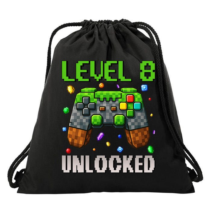 Birthday Level 8 Unlocked 8th Birthday Game Pixel Gift Drawstring Bag