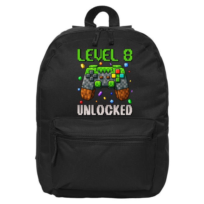 Birthday Level 8 Unlocked 8th Birthday Game Pixel Gift 16 in Basic Backpack