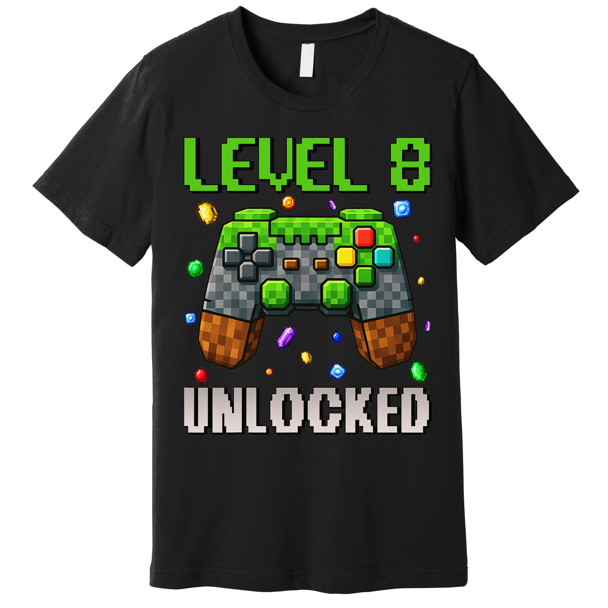 Birthday Level 8 Unlocked 8th Birthday Game Pixel Gift Premium T-Shirt
