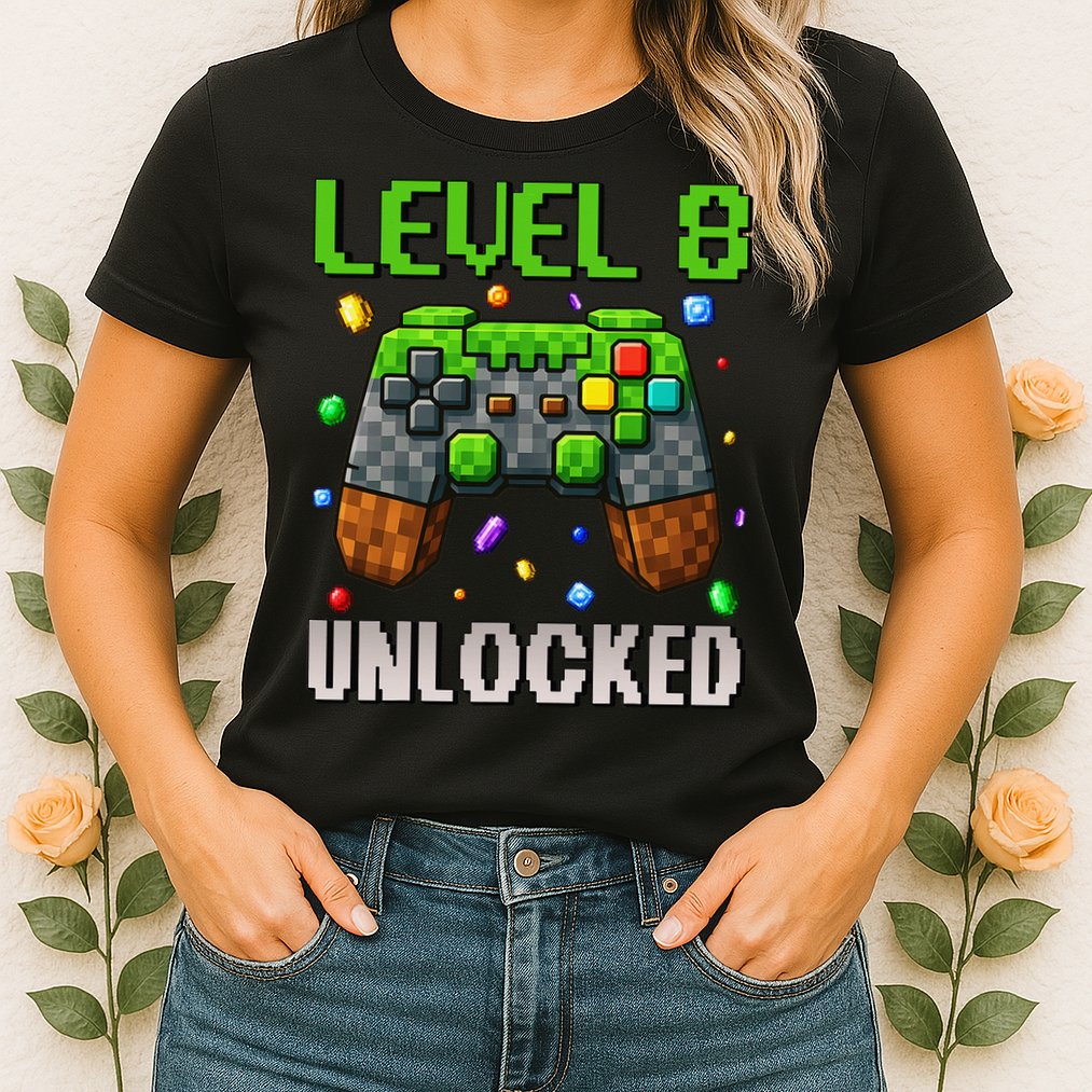 Birthday Level 8 Unlocked 8th Birthday Game Pixel Gift Womens T-Shirt