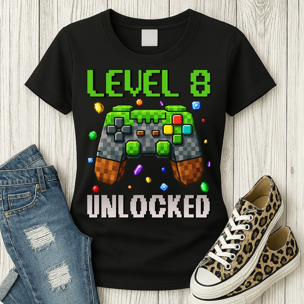 Birthday Level 8 Unlocked 8th Birthday Game Pixel Gift Womens T-Shirt
