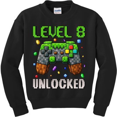 Birthday Level 8 Unlocked 8th Birthday Game Pixel Gift Kids Sweatshirt