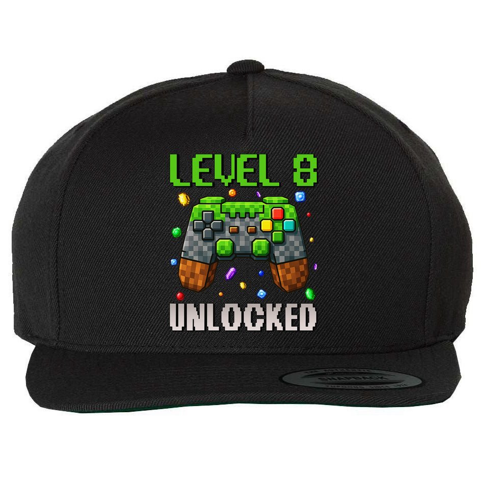 Birthday Level 8 Unlocked 8th Birthday Game Pixel Gift Wool Snapback Cap
