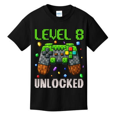 Birthday Level 8 Unlocked 8th Birthday Game Pixel Gift Kids T-Shirt