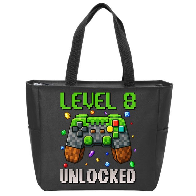 Birthday Level 8 Unlocked 8th Birthday Game Pixel Gift Zip Tote Bag