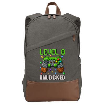 Birthday Level 8 Unlocked 8th Birthday Game Pixel Gift Cotton Canvas Backpack