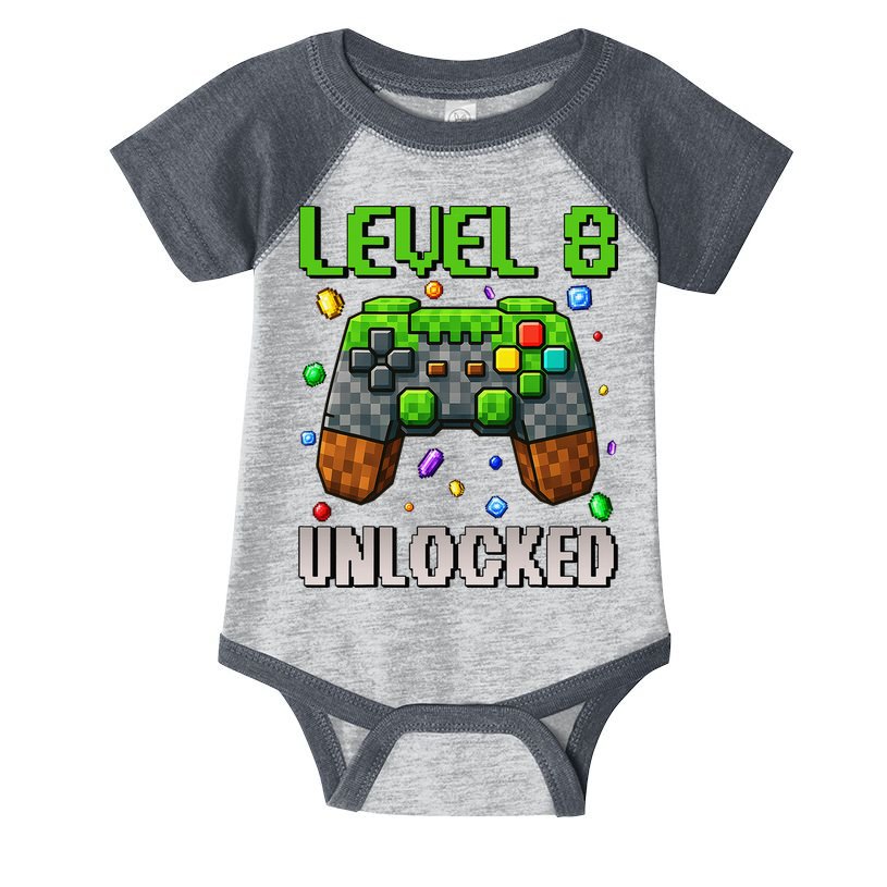 Birthday Level 8 Unlocked 8th Birthday Game Pixel Gift Infant Baby Jersey Bodysuit