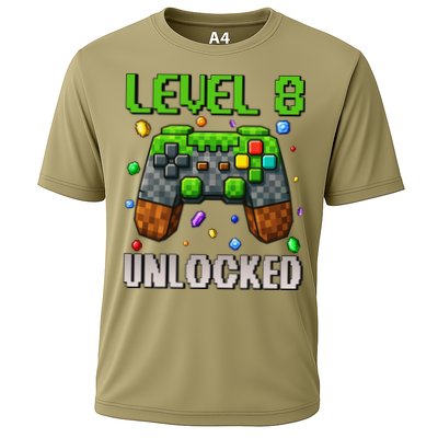 Birthday Level 8 Unlocked 8th Birthday Game Pixel Gift Cooling Performance Crew T-Shirt