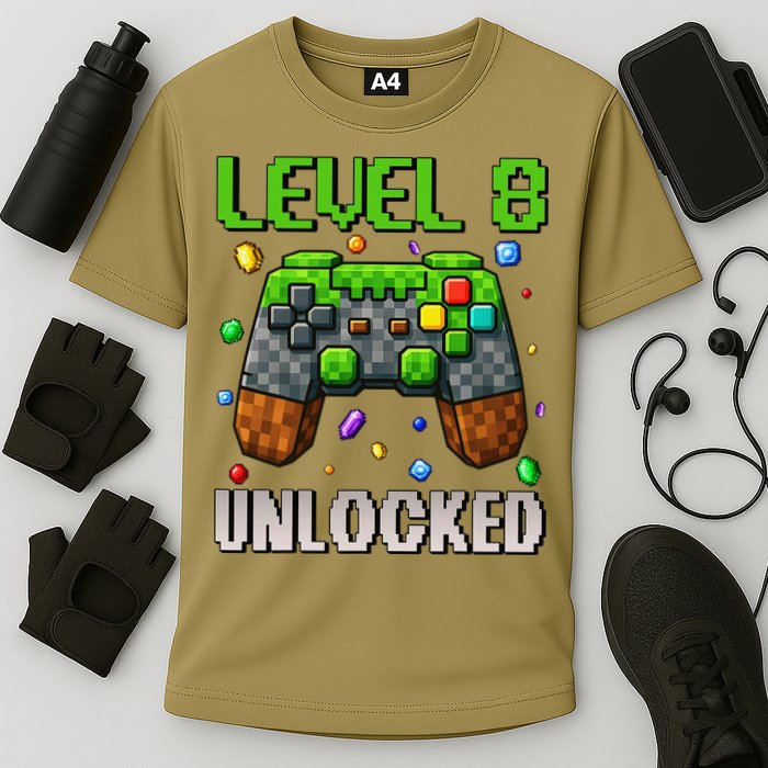 Birthday Level 8 Unlocked 8th Birthday Game Pixel Gift Cooling Performance Crew T-Shirt