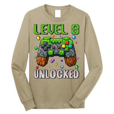 Birthday Level 8 Unlocked 8th Birthday Game Pixel Gift Long Sleeve Shirt