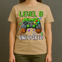 Birthday Level 8 Unlocked 8th Birthday Game Pixel Gift T-Shirt