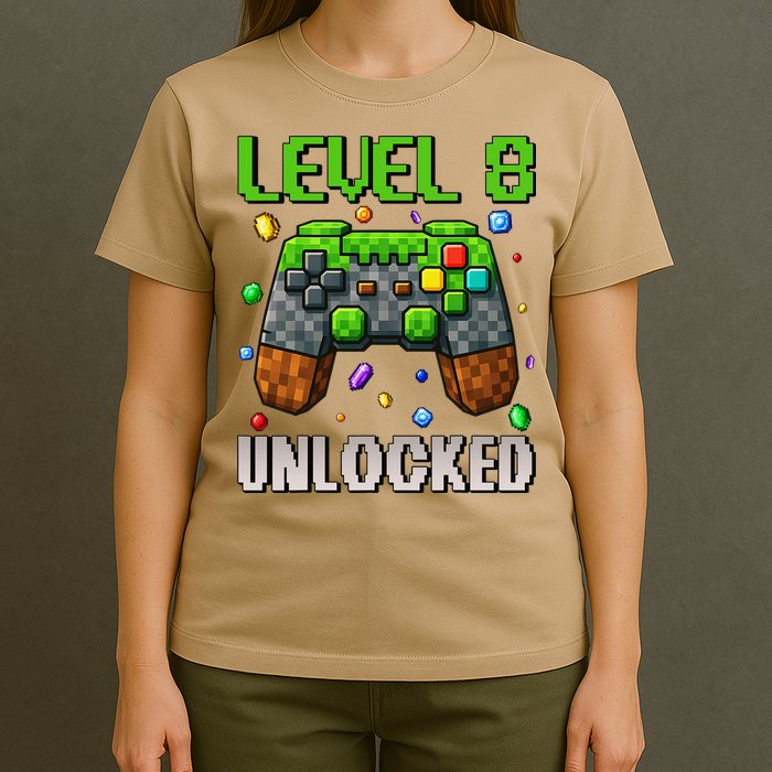 Birthday Level 8 Unlocked 8th Birthday Game Pixel Gift T-Shirt
