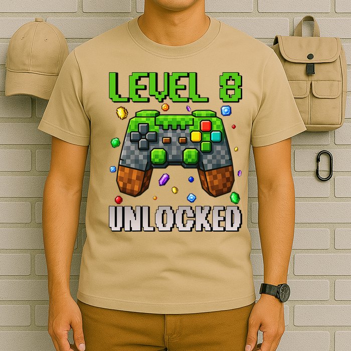 Birthday Level 8 Unlocked 8th Birthday Game Pixel Gift T-Shirt