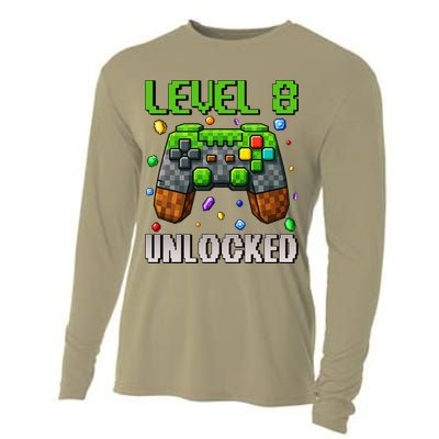 Birthday Level 8 Unlocked 8th Birthday Game Pixel Gift Cooling Performance Long Sleeve Crew