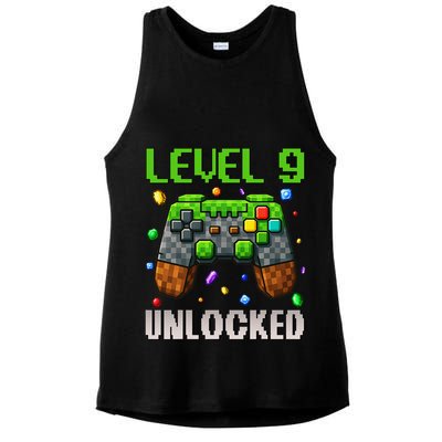 Birthday Level 9 Unlocked 9th Birthday Game Pixel Gift Ladies PosiCharge Tri-Blend Wicking Tank