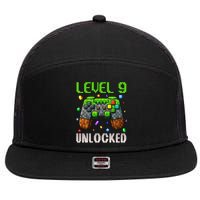Birthday Level 9 Unlocked 9th Birthday Game Pixel Gift 7 Panel Mesh Trucker Snapback Hat