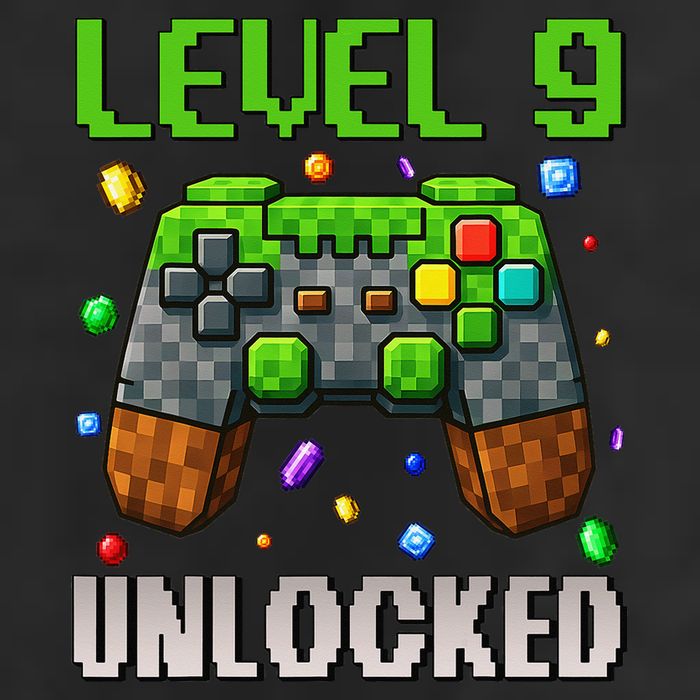 Birthday Level 9 Unlocked 9th Birthday Game Pixel Gift 7 Panel Mesh Trucker Snapback Hat