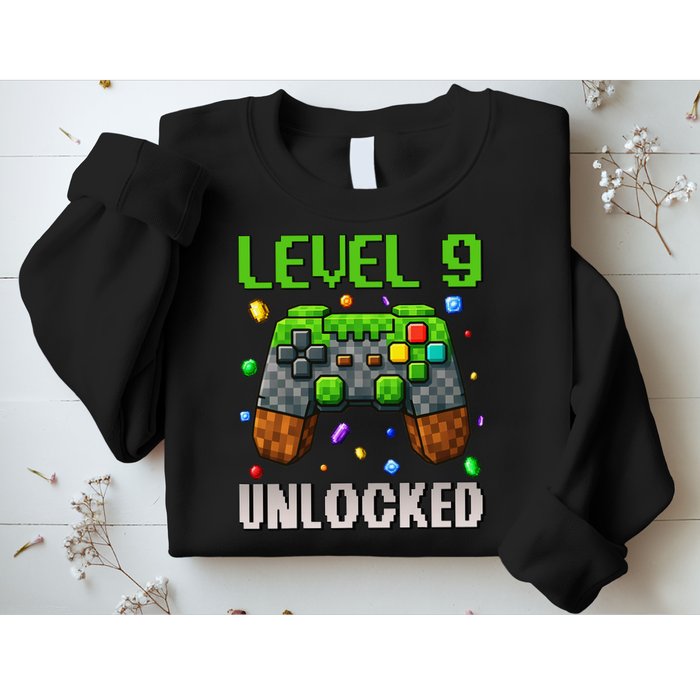 Birthday Level 9 Unlocked 9th Birthday Game Pixel Gift Sweatshirt