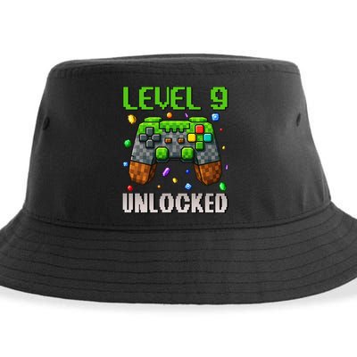 Birthday Level 9 Unlocked 9th Birthday Game Pixel Gift Sustainable Bucket Hat