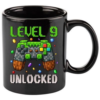Birthday Level 9 Unlocked 9th Birthday Game Pixel Gift 11oz C Handle Ceramic Mug