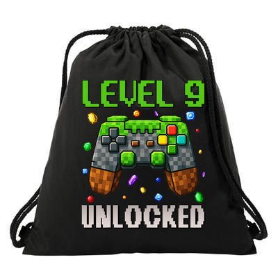 Birthday Level 9 Unlocked 9th Birthday Game Pixel Gift Drawstring Bag