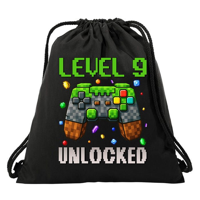 Birthday Level 9 Unlocked 9th Birthday Game Pixel Gift Drawstring Bag