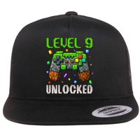Birthday Level 9 Unlocked 9th Birthday Game Pixel Gift Flat Bill Trucker Hat