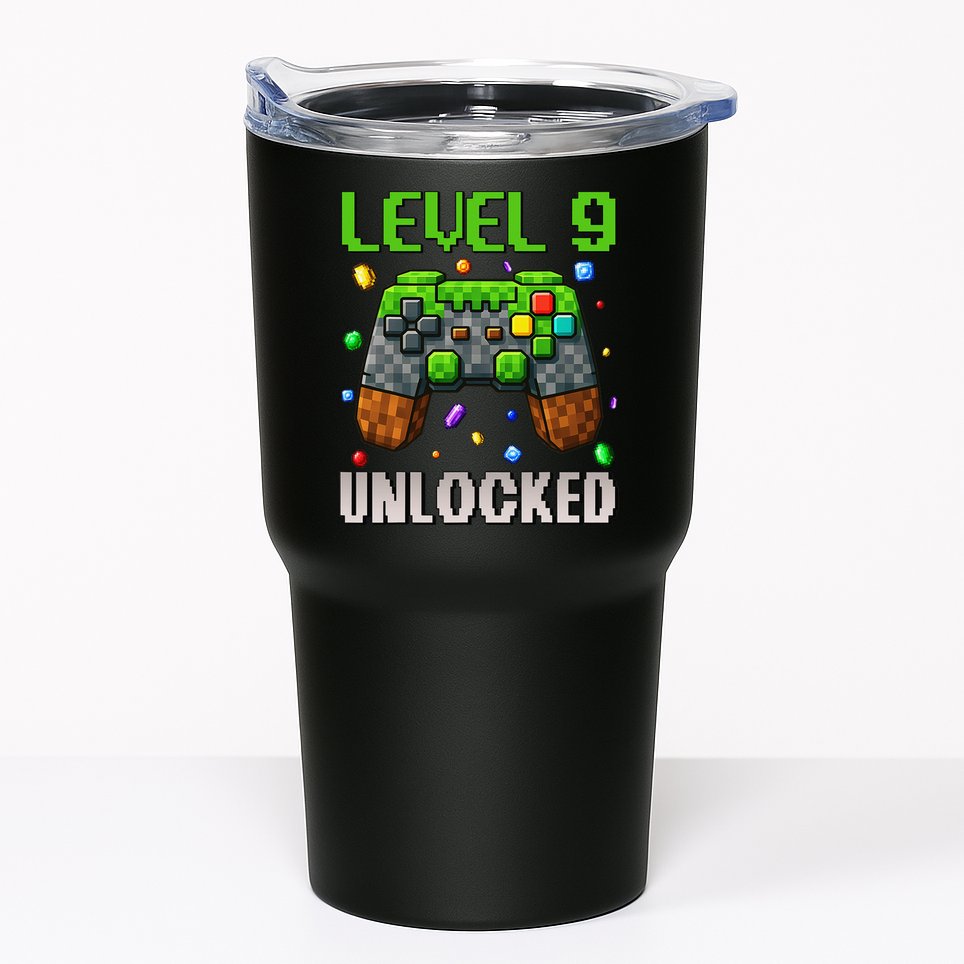 Birthday Level 9 Unlocked 9th Birthday Game Pixel Gift Tumbler