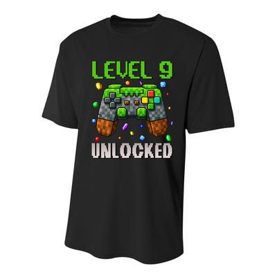 Birthday Level 9 Unlocked 9th Birthday Game Pixel Gift Youth Performance Sprint T-Shirt