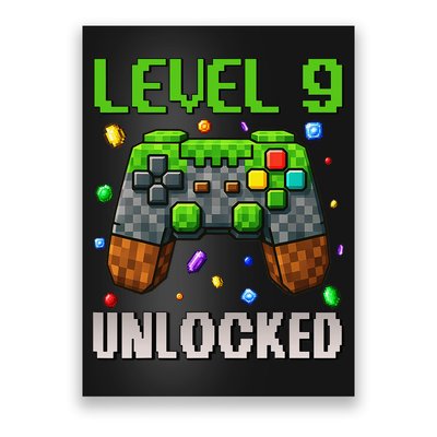 Birthday Level 9 Unlocked 9th Birthday Game Pixel Gift Poster
