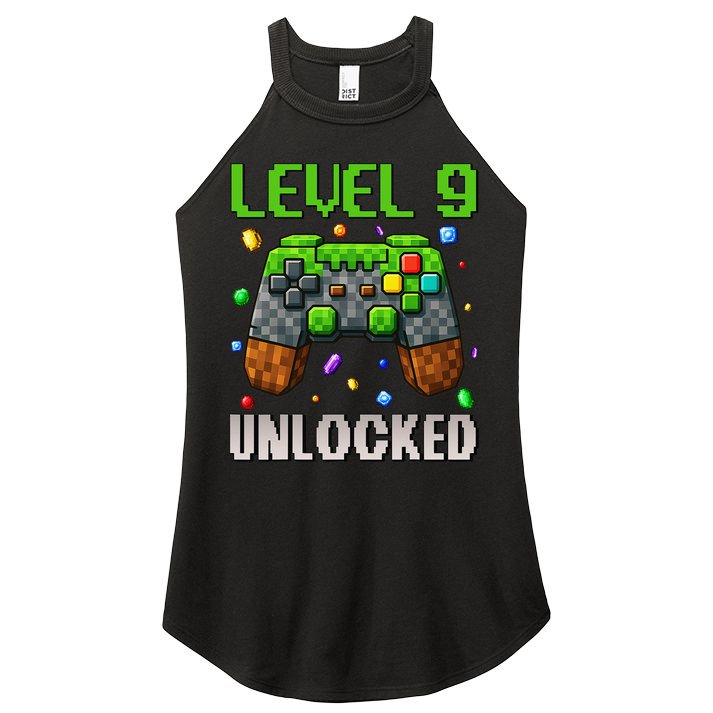 Birthday Level 9 Unlocked 9th Birthday Game Pixel Gift Women's Perfect Tri Rocker Tank