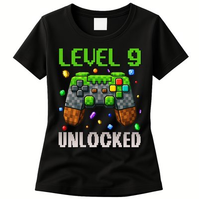 Birthday Level 9 Unlocked 9th Birthday Game Pixel Gift Womens T-Shirt