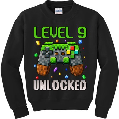 Birthday Level 9 Unlocked 9th Birthday Game Pixel Gift Kids Sweatshirt