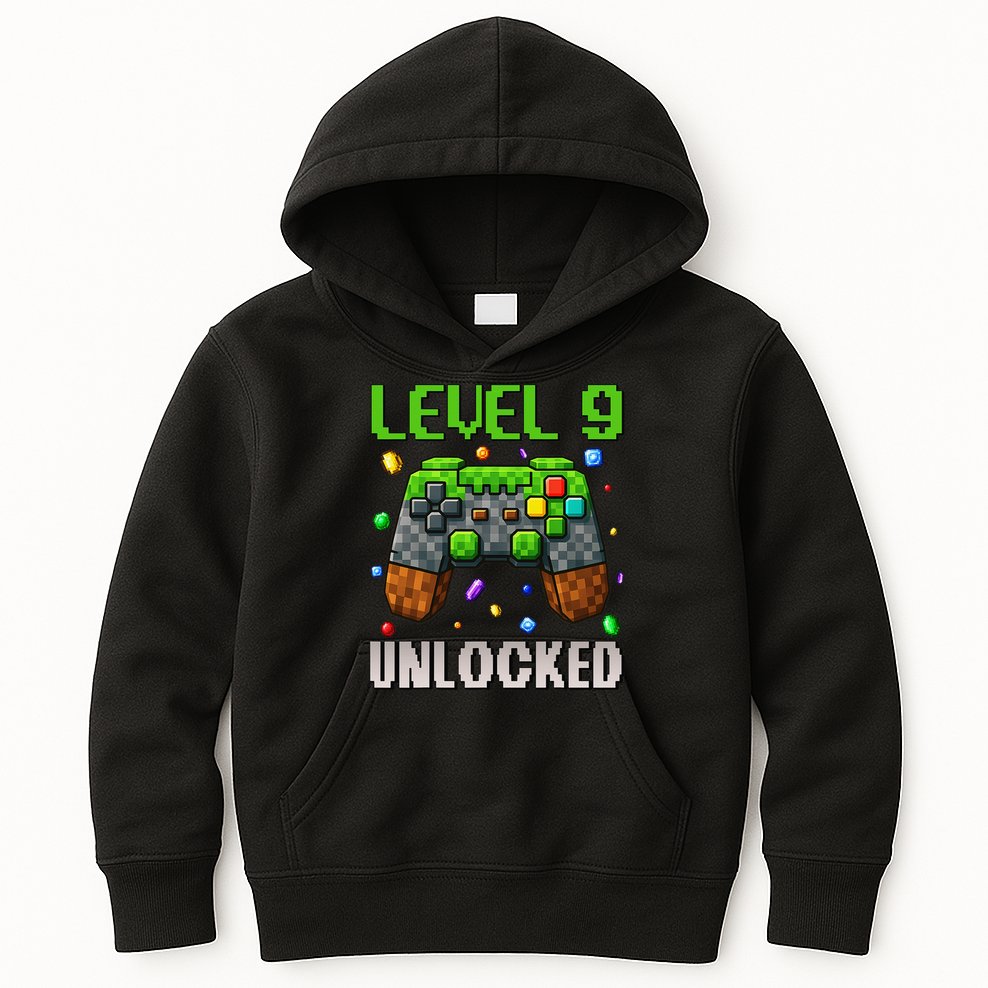 Birthday Level 9 Unlocked 9th Birthday Game Pixel Gift Kids Hoodie