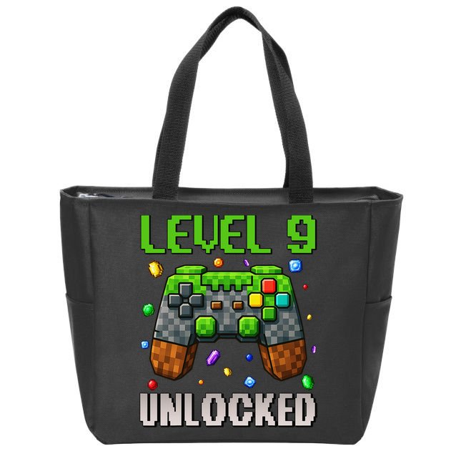 Birthday Level 9 Unlocked 9th Birthday Game Pixel Gift Zip Tote Bag
