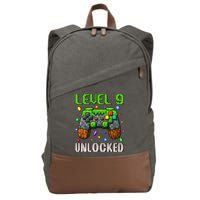 Birthday Level 9 Unlocked 9th Birthday Game Pixel Gift Cotton Canvas Backpack