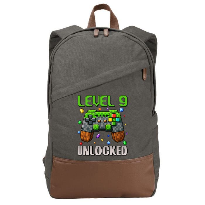 Birthday Level 9 Unlocked 9th Birthday Game Pixel Gift Cotton Canvas Backpack