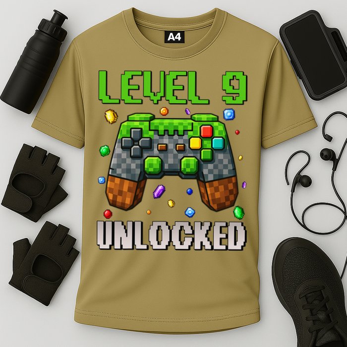 Birthday Level 9 Unlocked 9th Birthday Game Pixel Gift Cooling Performance Crew T-Shirt